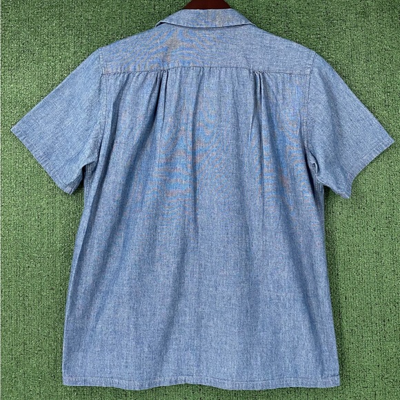 Beams Plus Blue Cotton Chambray Camp Collar Button Up Shirt Medium Made in Japan - Picture 14 of 16
